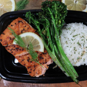 Grilled Salmon with Broccolini and Cauliflower Rice