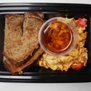 Protein French Toast with Chorizo Scramble